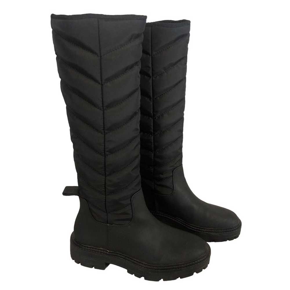 Zara Black Low Heel Quilted Rubberized Tall Boots… - image 4