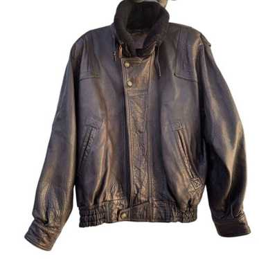 MARCO PIERGUIDI 革ジャケット Marco Pierguidi Black Leather Fur Collar Men's Bomber Jacket