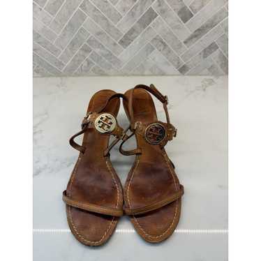 Tory Burch Strappy Sandals Heels Gold Emblem Size… - image 1