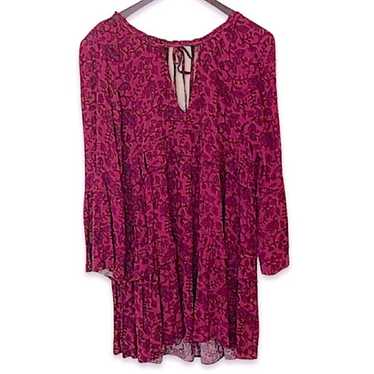 American Eagle Floral Print Flowy Tiered Maroon Bo