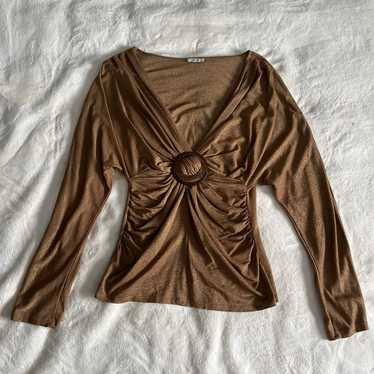 Vintage Caché Shimmer Long Sleeve Top with Wooden 