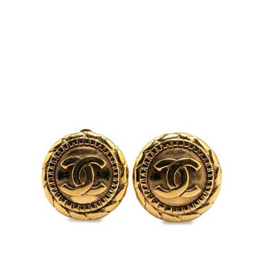 Gold Chanel Gold Plated CC Round Clip On Earrings - image 1