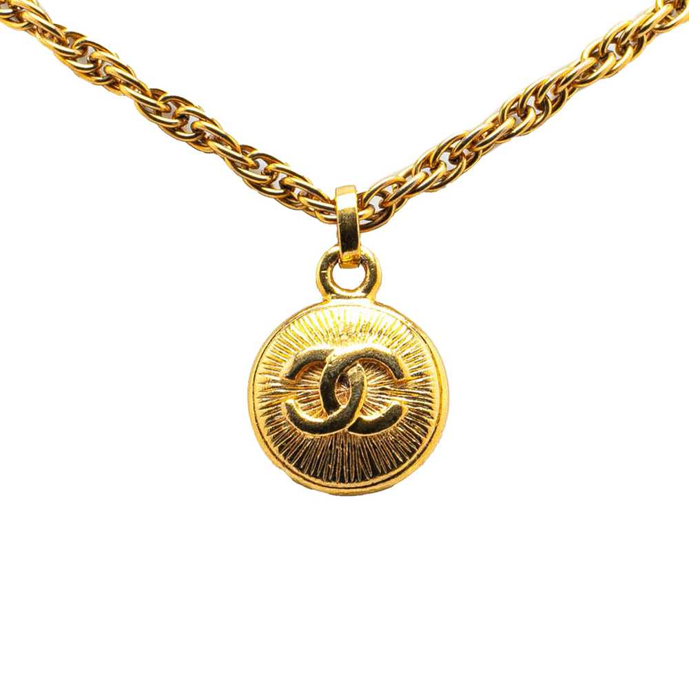 Gold Chanel Gold Plated CC Round Pendant Necklace - image 1