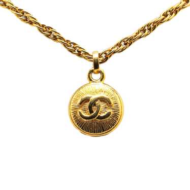 Gold Chanel Gold Plated CC Round Pendant Necklace - image 1