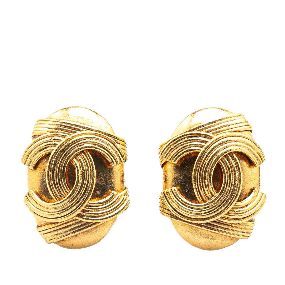 Gold Chanel Gold Plated CC Clip On Earrings - image 1