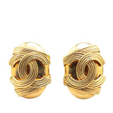 Gold Chanel Gold Plated CC Clip On Earrings - image 1