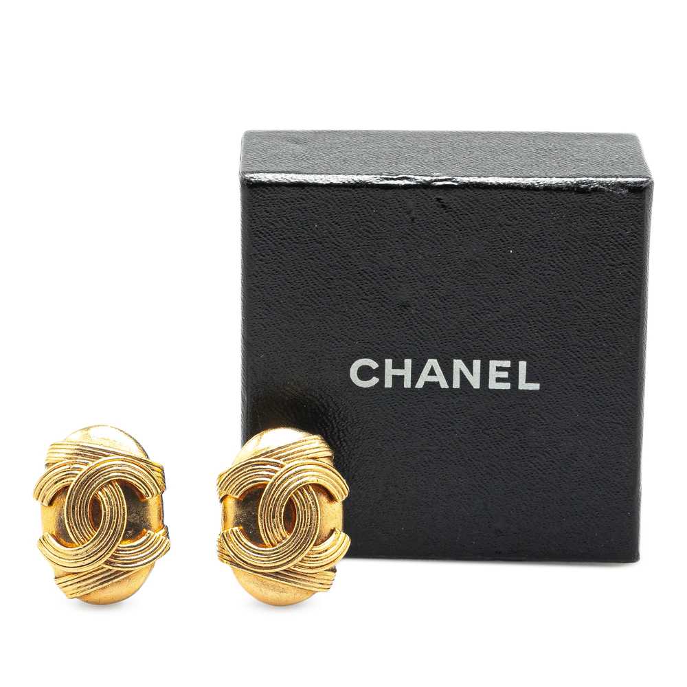 Gold Chanel Gold Plated CC Clip On Earrings - image 4