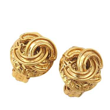 Gold Chanel Gold Plated CC Round Clip on Earrings - image 1