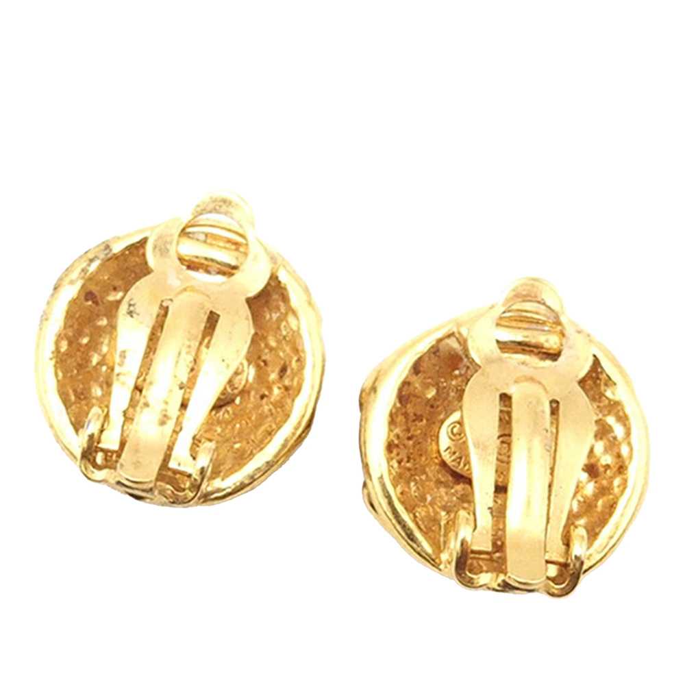Gold Chanel Gold Plated CC Round Clip on Earrings - image 2