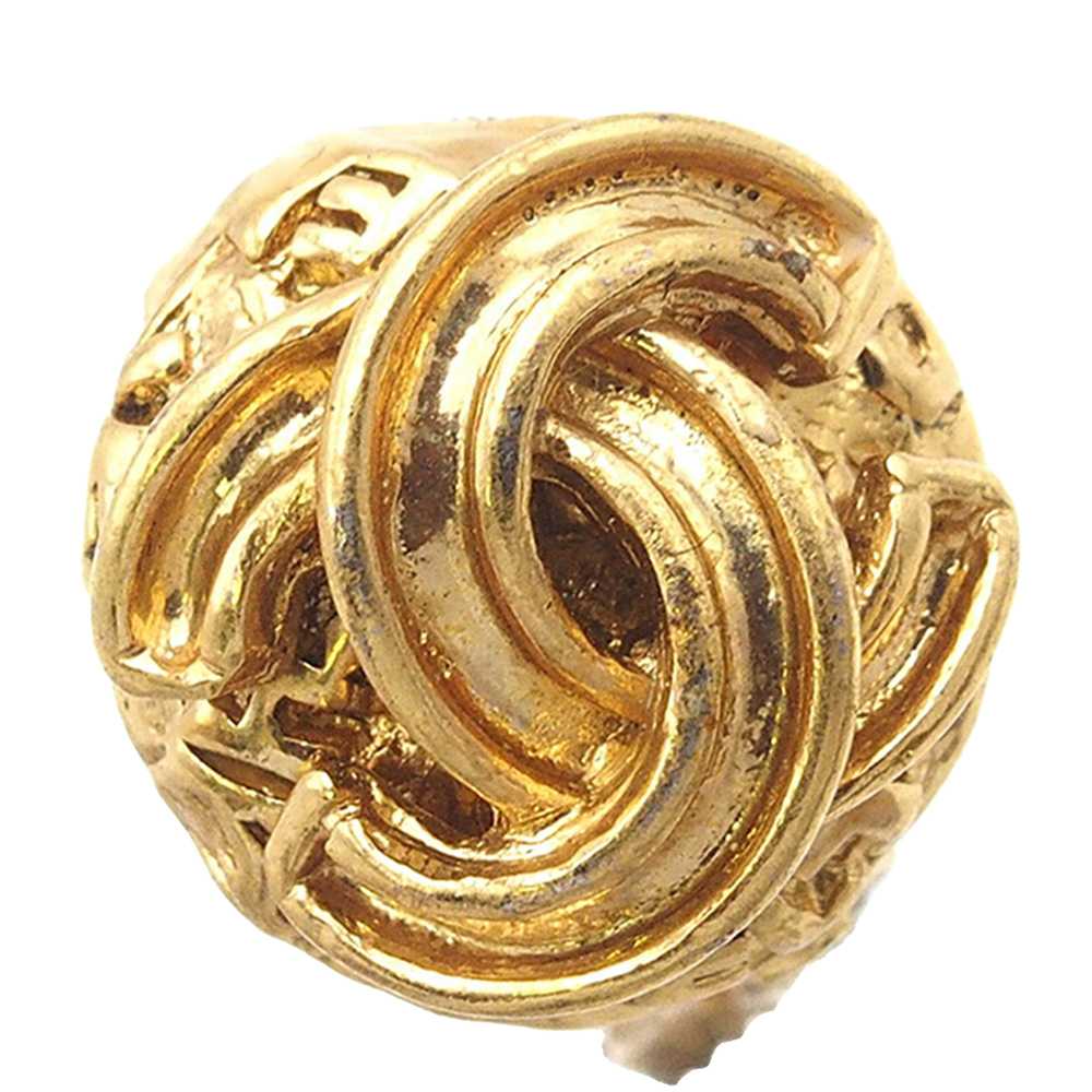 Gold Chanel Gold Plated CC Round Clip on Earrings - image 3