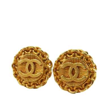 Gold Chanel Gold Plated CC Round Clip On Earrings - image 1