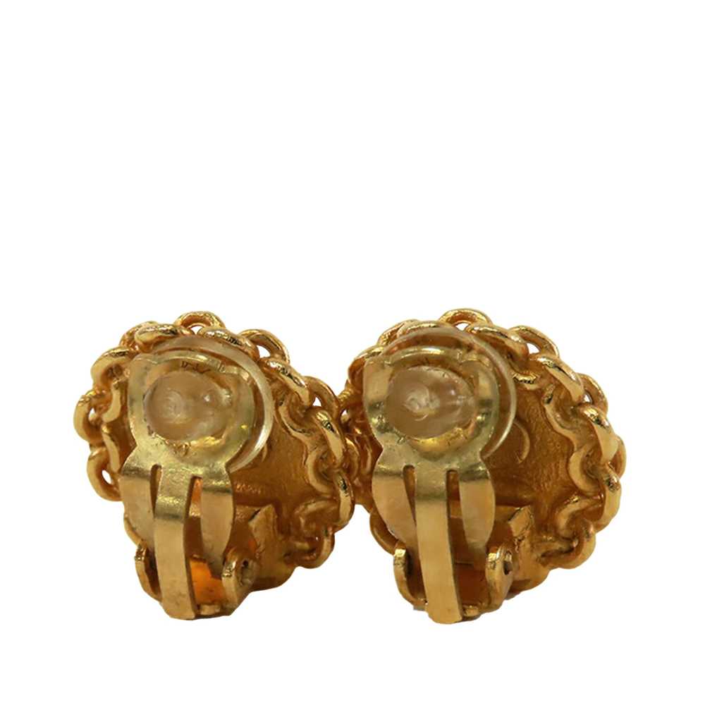 Gold Chanel Gold Plated CC Round Clip On Earrings - image 2