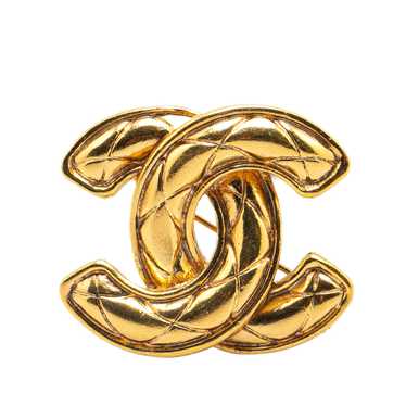 Gold Chanel Gold Plated CC Quilted Brooch - image 1