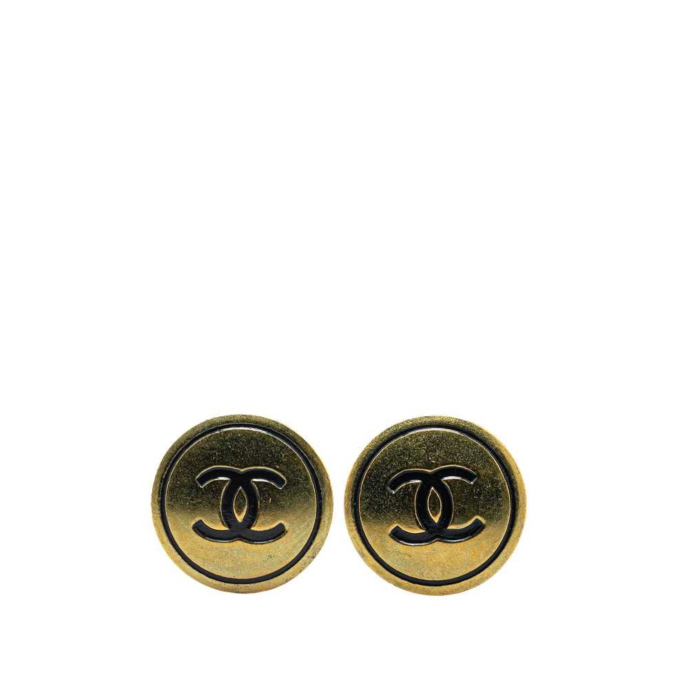 Gold Chanel Gold Plated CC Button Clip On Earrings - image 1