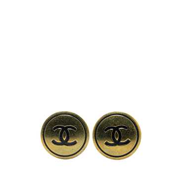 Gold Chanel Gold Plated CC Button Clip On Earrings - image 1