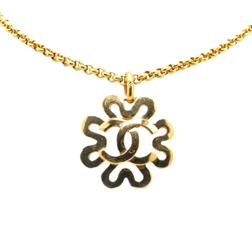 Gold Chanel Gold Plated CC Flower Pendant Necklace - image 1