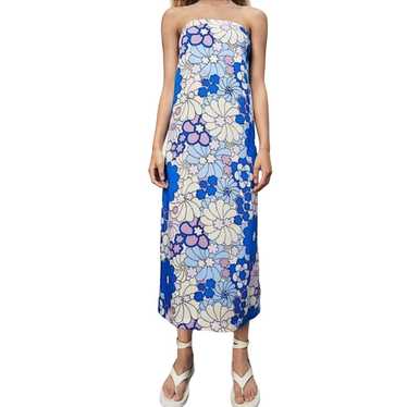 Zara Blue/White/Purple Retro Floral Strapless Sati