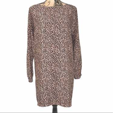 LOFT Leopard Print Shift Long Sleeve Shift Dress S