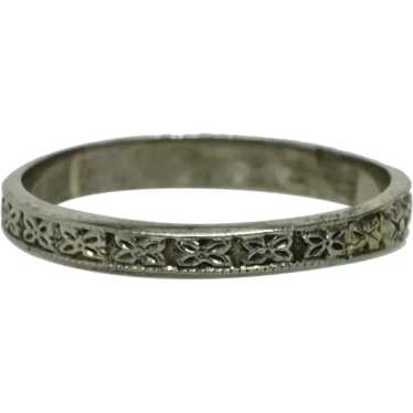 Vintage Midi/Youth Floral 14K White Gold Band