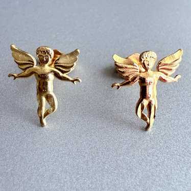 14K SOLID GOLD PETITE CUPID CHERUB ANGEL STUD EARR