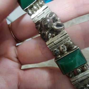 Sterling silver and green jade vintage bracelet.