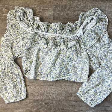 NWOT LoveShackFancy Long Sleeve Floral Crop Top Si