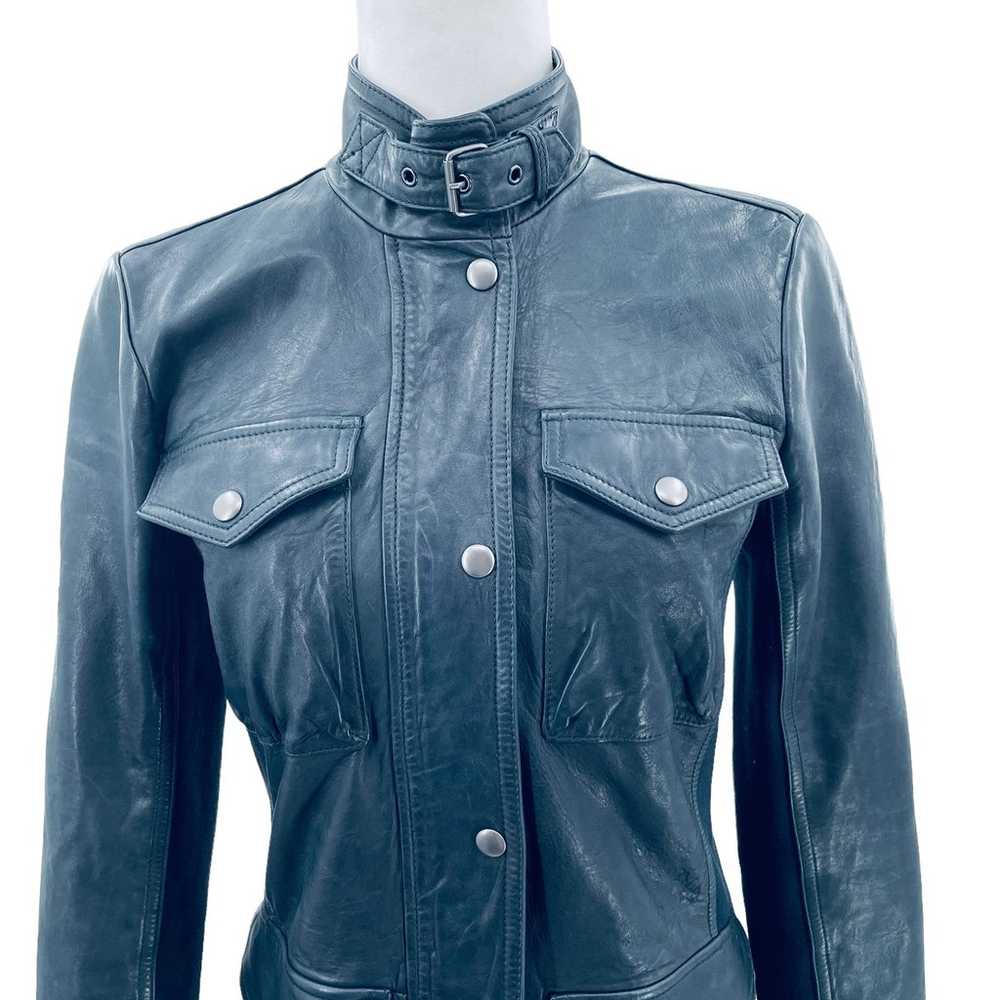 Gap Navy Blue Leather Button Front Buckle Mock Ne… - image 5