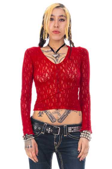 Vintage Y2K Red Lace Long-Sleeve - S/M