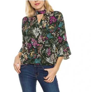 Nordstrom Monteau Green Floral Bell Sleeve Wrap To