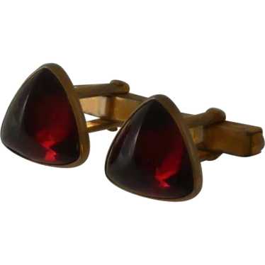 Swank Red Triangular Lucite in Gold Tone Cufflink… - image 1