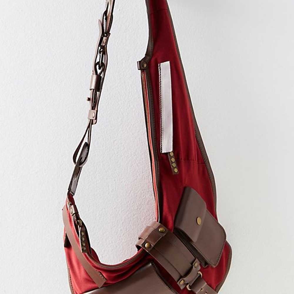 Free people sling bag buckle leather red pockets … - image 5