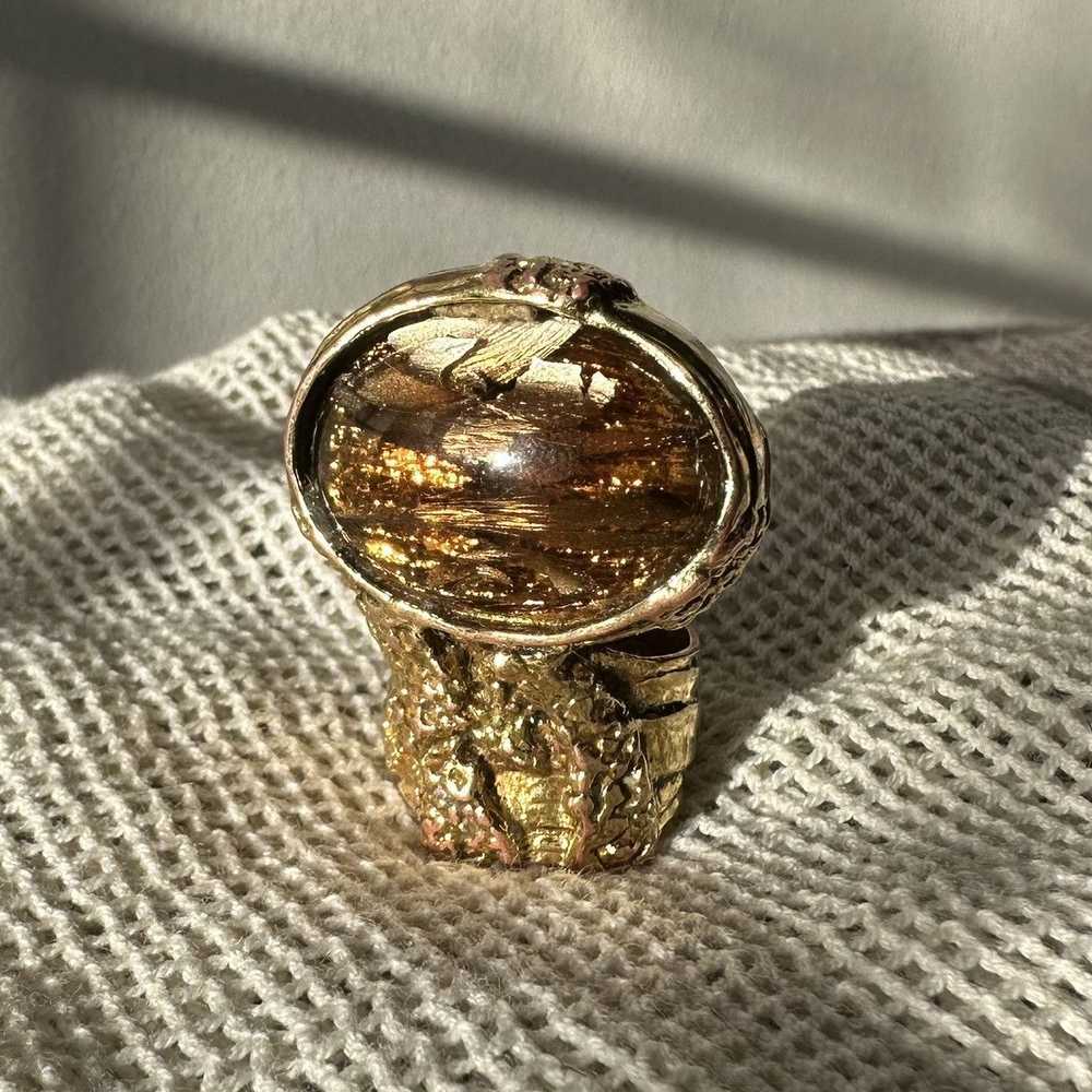 Yves Saint Laurent YSL Glass Cabochon Arty Ovale Ring Tigers Eye Size 5