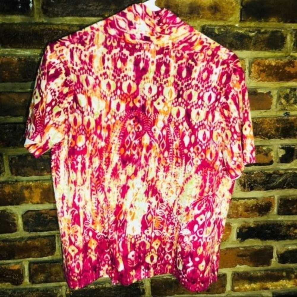 Chicos Chicos Pink Yellow Abstract Short Sleeve C… - image 4