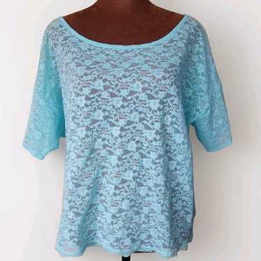 Vintage Y2K Victoria's Secret Blue Sheer Lace Tee 