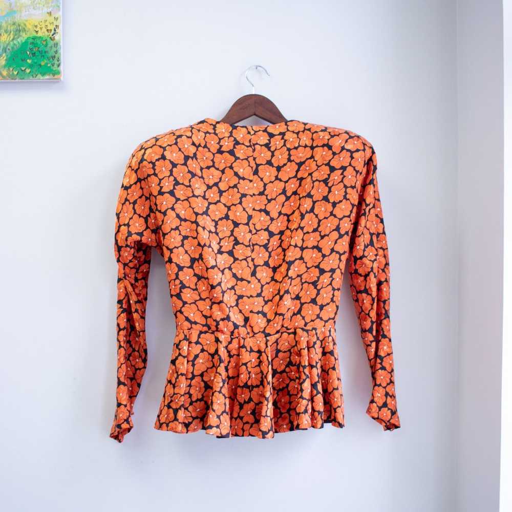 Vintage Floral Button-up Padded Shoulder Blouse S… - image 2