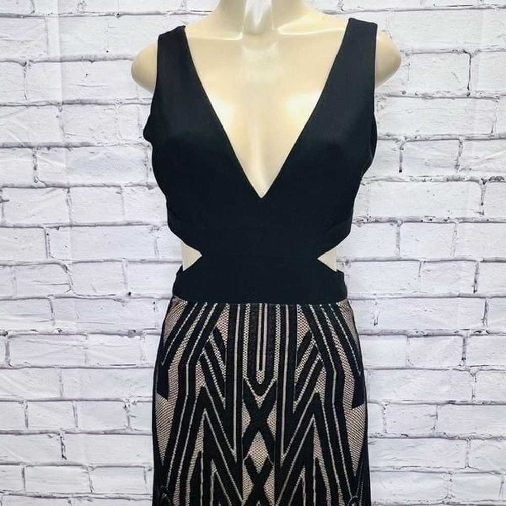 Xscape Womens Black Sleeveless Geometric Plunging… - image 3