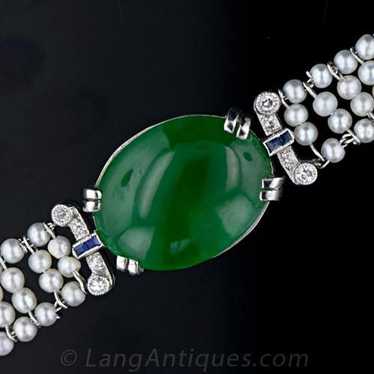 Art Deco Jadeite and Natural Pearl Bracelet - GIA