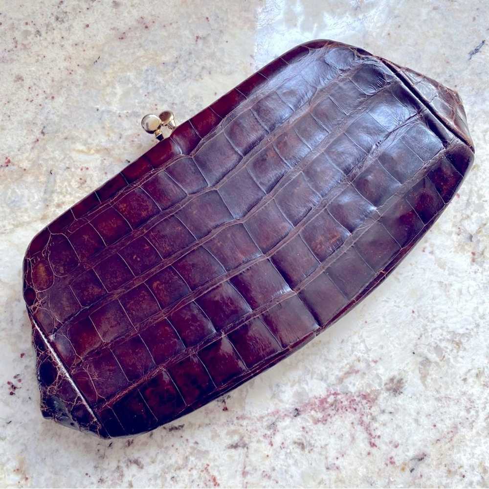 Vintage Lesco Brown Croc Alligator Brown Kiss Loc… - image 2