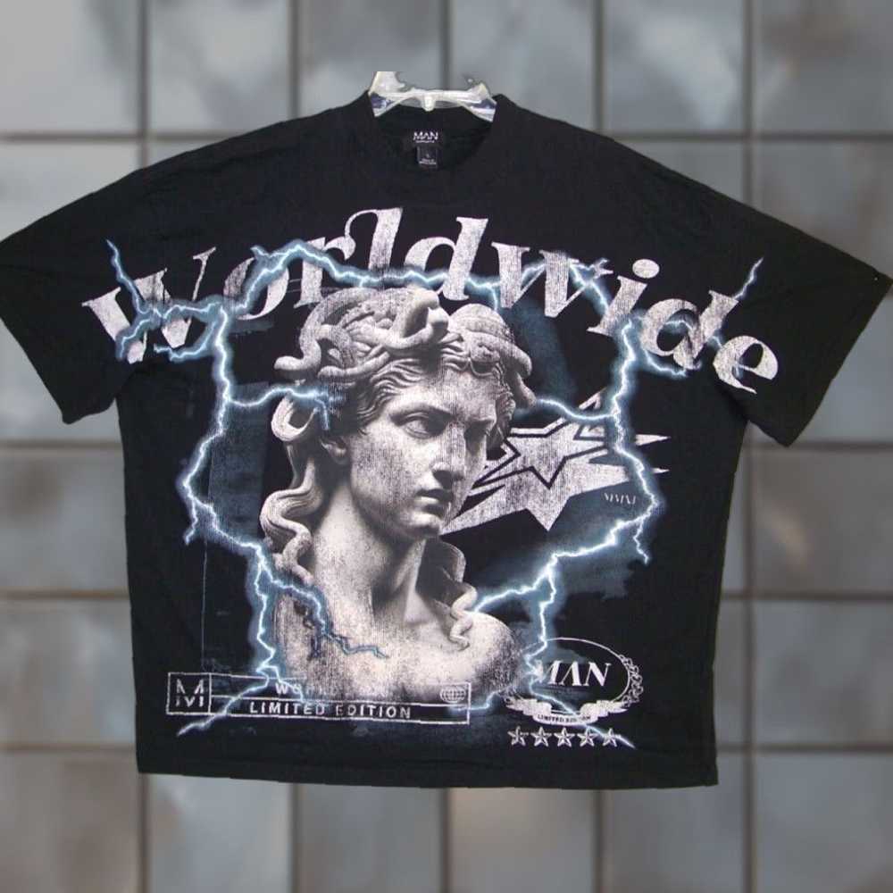 Vintage Statue of Liberty Graphic Short Sleeve Shirt Adult Large Black Cotton USA Mens