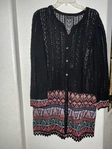 PERUVIAN CONNECTION Black Multi Button Front Open… - image 1