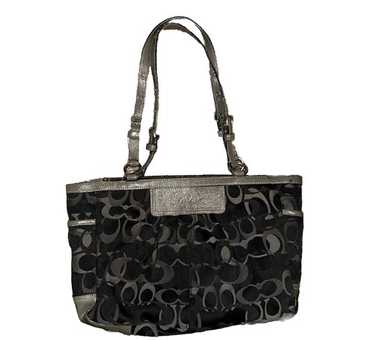 バッグ Coach Optic Signature Bag & Coin Case Coach Gallery Optic Signature Tote Bag Black & silver C