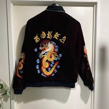 80s Vintage Chinese Souvenir Jacket Size XL Vtg Black Bomber