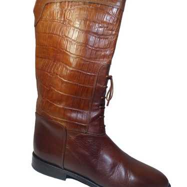 JOAN & DAVID Cognac Croc Embossed leather Decorat… - image 1