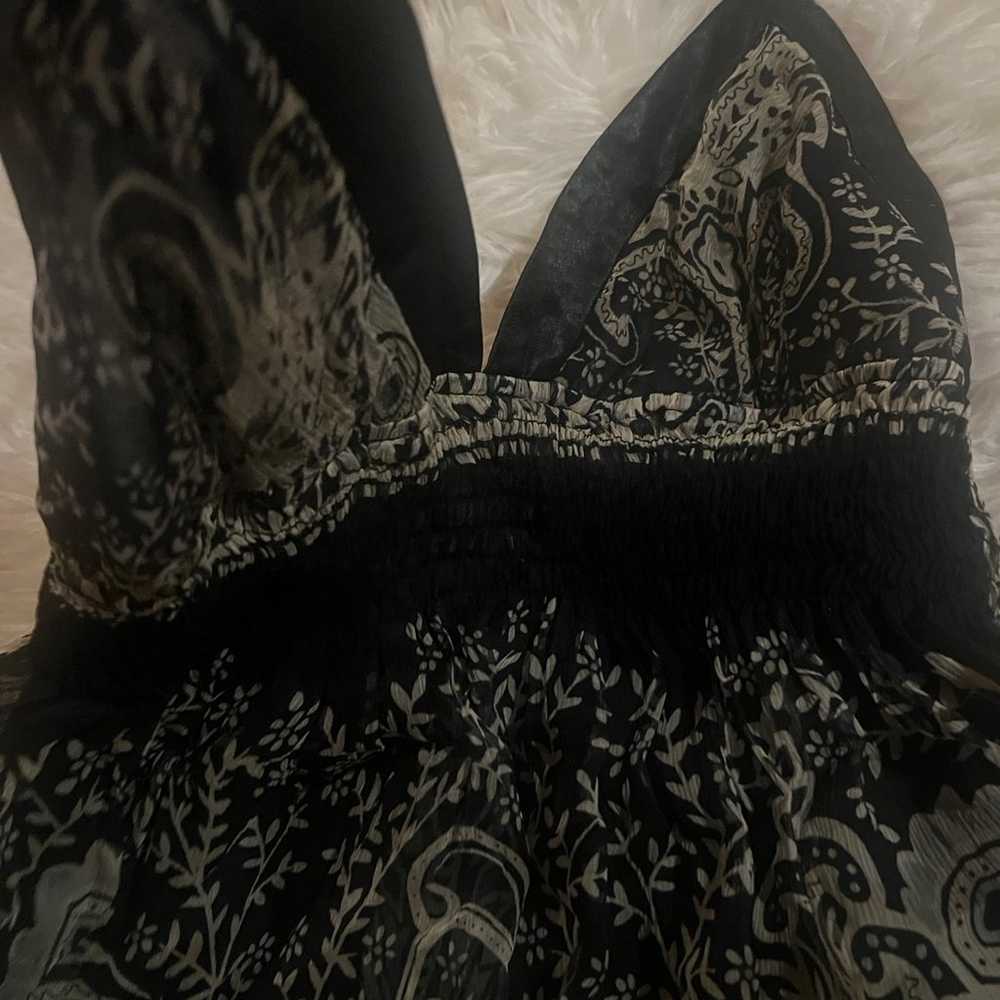 Black Silk paisley v neck long length maxi dress - image 5