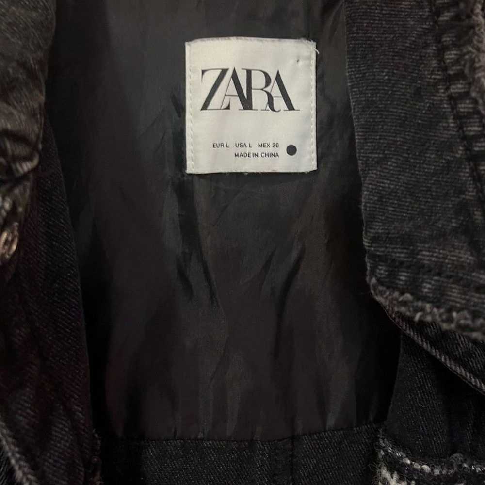 ZARA Contrast Black Denim & Tweed Plaid Mix Snaps… - image 9