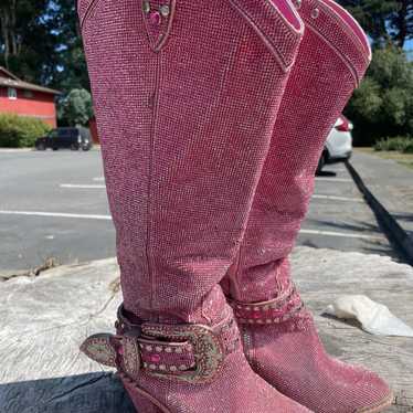 sugar thrillz pink rhinestone knee high cowboy bo… - image 1