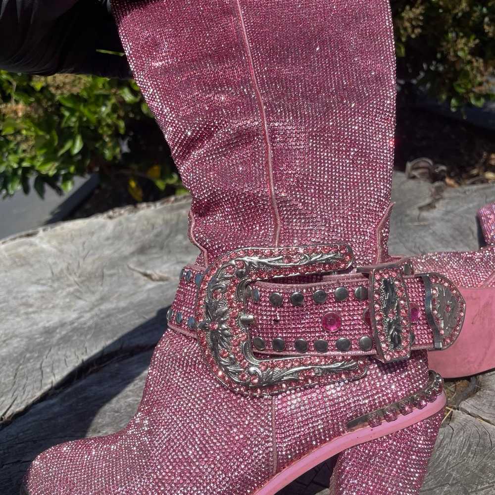 sugar thrillz pink rhinestone knee high cowboy bo… - image 7