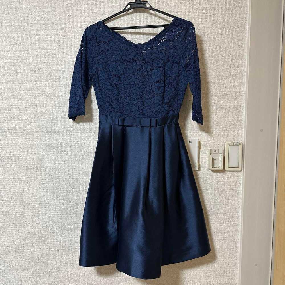 Navy Lace Satin Party Dress - image 1