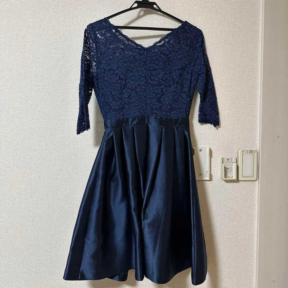 Navy Lace Satin Party Dress - image 2