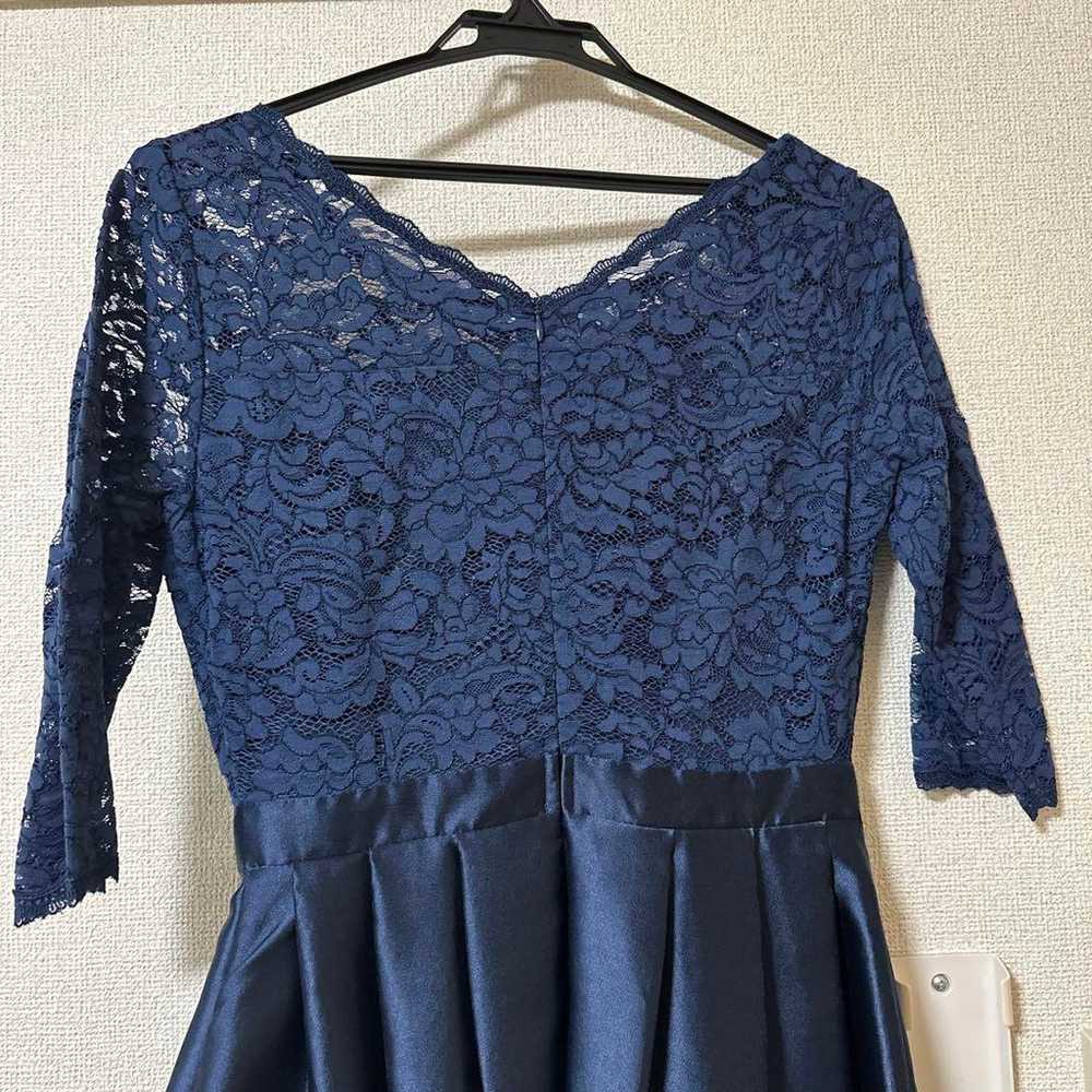 Navy Lace Satin Party Dress - image 3